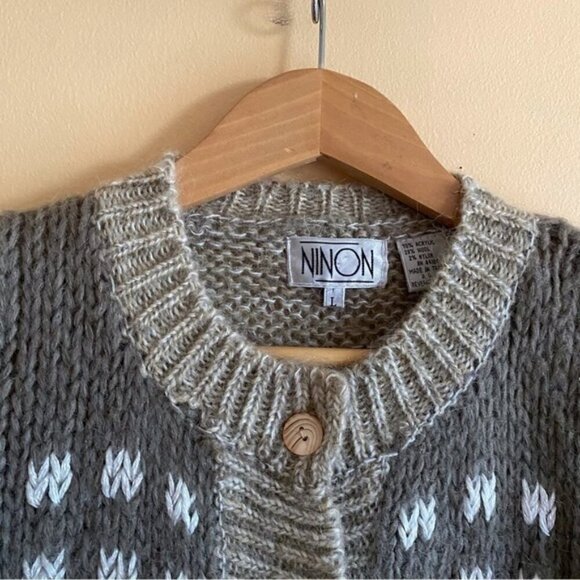 Ninon Cardigan Woman Large Patchwork Neutral Wool Blend Oversized Gorpcore Y2K - Picture 5 of 12